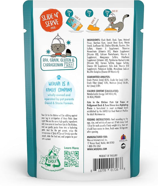 Weruva Cats in The Kitchen Slide N' Serve Grain-Free Natural Wet Pate Cat Food Pouches, Cat Times at Fridgemont, 3oz Pouch (Pack of 12)