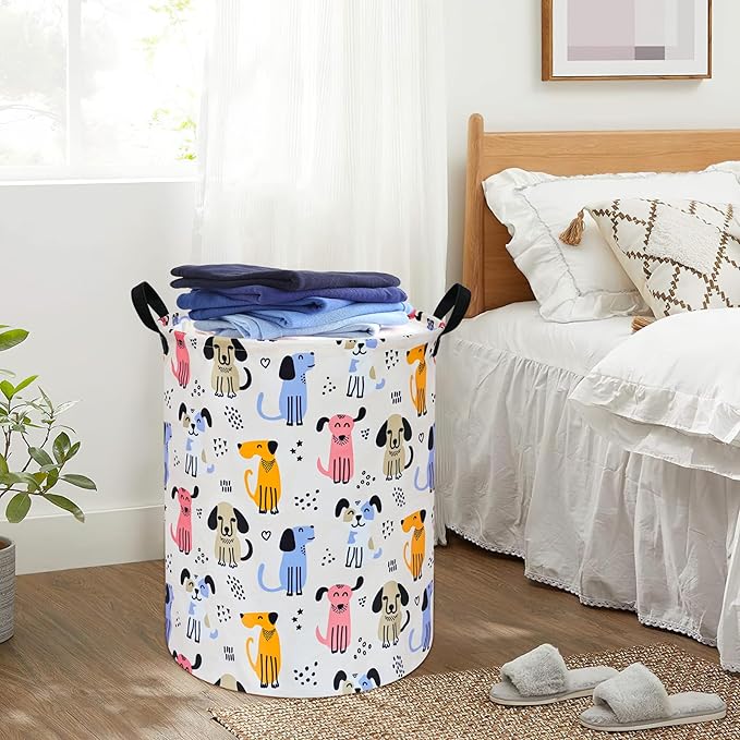 Kids Laundry Hamper Storage Basket Laundry Organizer Hamper Storage Bins Clothes Box Nursery Hamper Gift Basket with Handles (Dog)