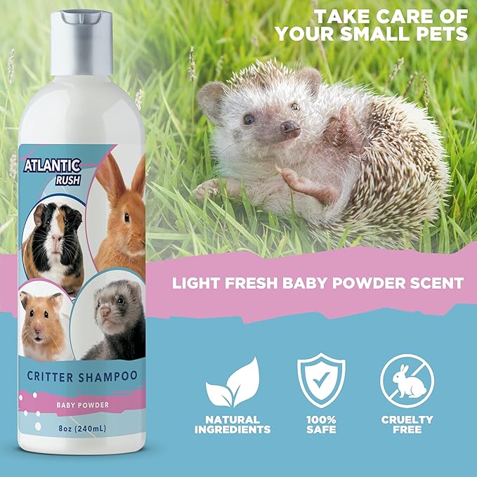 Critter Shampoo for Small Pets - 8oz Small Animal Lightly Scented Shampoo - Pet Shampoo for Small Critters Including Ferrets, Guinea Pigs, Rabbits, Hedgehogs, Hamsters & Sugar Gliders (Baby Powder)