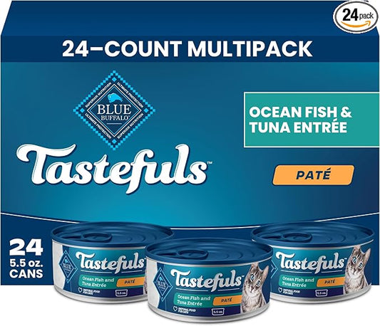 Blue Buffalo Tastefuls Ocean Fish & Tuna Paté Wet Cat Food for Adult Cats, Made with Natural Ingredients Enhanced with Vitamins, Minerals & Other Nutrients, 5.5-oz. Cans (24 Count)