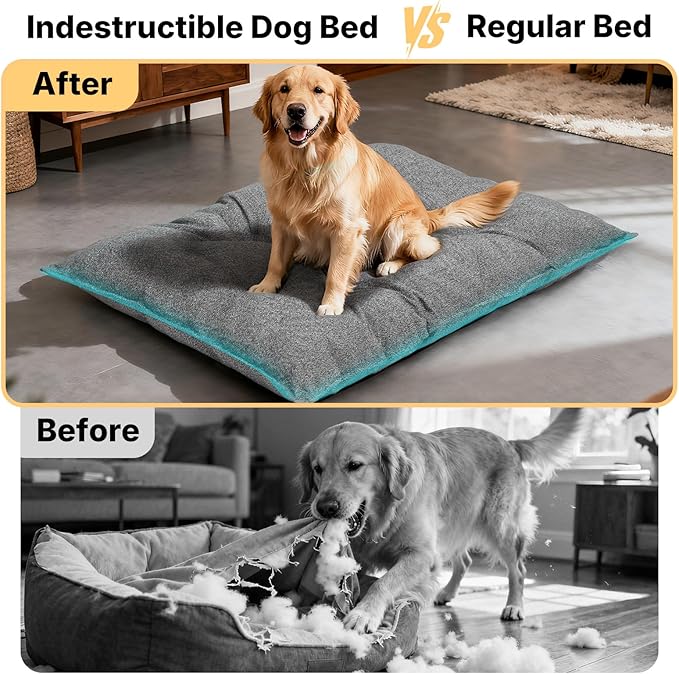 Veehoo Indestructible Dog Bed for Crate, Chew Proof Dog Crate Pad with Reinforced Corners, XL Washable Chew Resistant Pet Mat for Kennel, 41" x 28"