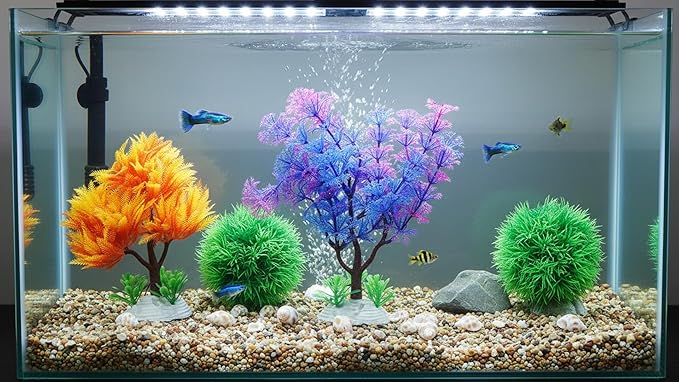 Aquarium Decor Set – Fish Tank Decorations & Accessories with Artificial Aquarium Plants, Shells, Coral Reef Decor, Betta Fish Tank Accessories & Ornaments for Small or Large Fish Tanks