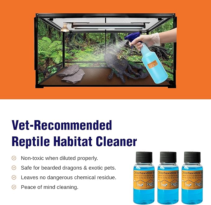 3 Refills of 32 oz Each, Chlorhexidine Solution 2%, Chlorhexidine Cleaning Solution, Chlorhexidine Spray for Reptile Habitats