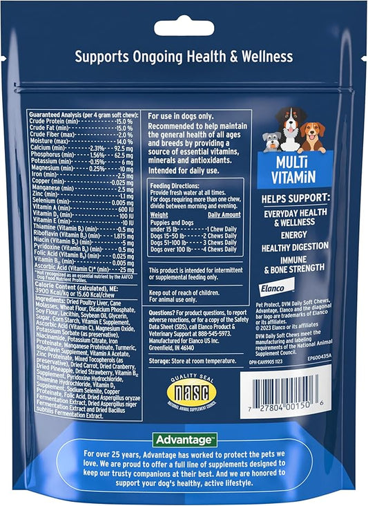 Pet Protect Dog Multivitamin, Vet-Formulated DVM Daily Soft Chews, Supports Ongoing Health & Wellness, Chicken-Flavor (60 Count)