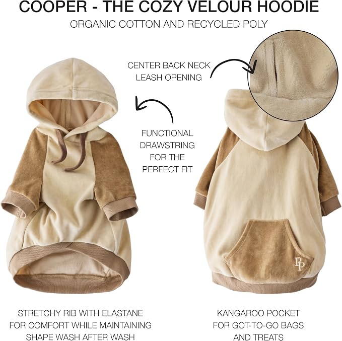 Pet Passion Cooper II Organic Cotton Velour Dog Hoodie Pet Coat for Small, Medium and Large Dogs, Coffee Color Block, XX-Small (4-7 lbs)