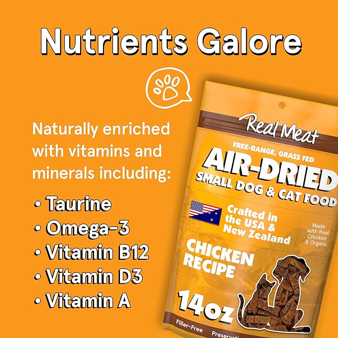 TRMC Real Meat Air Dried Cat Food & Dog Food w/Real Chicken - 14oz of USA-Crafted Grain-Free Dry Dog & Cat Food Sourced from Free-Range, Cage-Free Chicken - All Natural, High Protein Pet Food