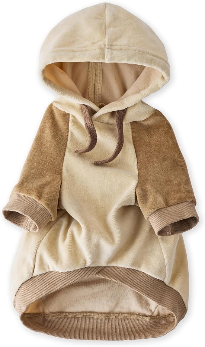 Pet Passion Cooper II Organic Cotton Velour Dog Hoodie Pet Coat for Small, Medium and Large Dogs, Coffee Color Block, X-Large (55-80 lbs)