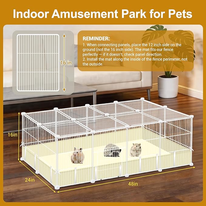 VISCOO 20 Panels Guinea Pig Cages, 48" x 24" x 16" DIY Small Animal Playpen with Transparent Top & Waterproof Mat, Enclosed Rabbit Cage for Bunny, Guinea Pigs, Hamsters, Metal Wire Yard Fence