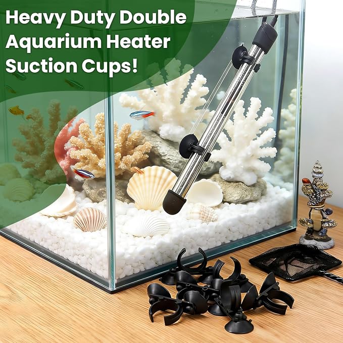 16 Pack Aquarium Heater Suction Cups with Clips，Clip Heavy Duty Black Standard Heating Rod Holders Clamps with 1.2 Inch Clips for Aquarium and Fish Tanks Heater (Double-Headed)