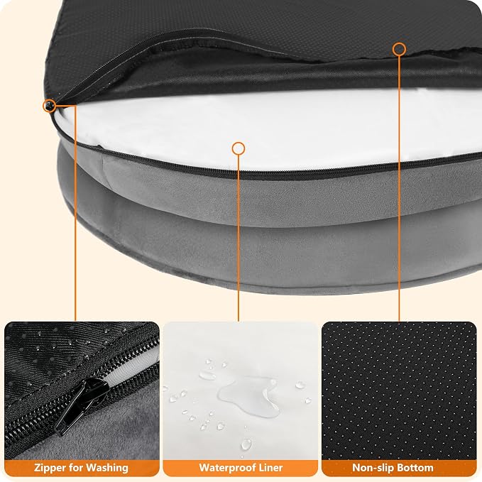 Dwanton Orthopedic Dog Bed for Extra Extra Large Dogs with Gel Memory Foam, Waterproof Dog Sofa, Washable Pet Bed with Four Sided Bolster Cushion, Removable Cover & Non-Slip Bottom, 53", Dark Grey