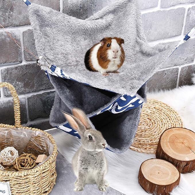 3 Tier Ferret Rat Hammock,Guinea Pig Cage Accessories,13.7x13.7 Inches,Pet Cage Hanging Bunkbed Hammock for Small Animals,Guinea Pig,Ferret,Kitten,Squirrel,Chinchilla,Rat,Parrot(Blue)