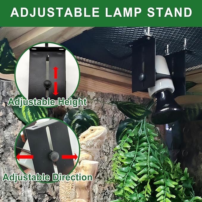 Reptile Light Fixture,Reptile Terrarium Heat Lamps Holder Bracket with Thermometer,Gecko Ceramic Heating Light Socket,Adjustable Bearded Dragon Lamp Fixture for Lizard,Turtle,Snake