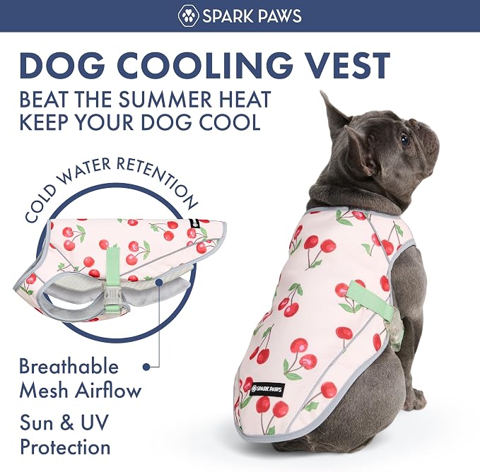 Spark Paws Dog Cooling Vest - SPF 50 UV Sun Protection - Summer Heat Relief Gear for Dogs, Lightweight, Evaporative Cooling - Dog Anxiety Relief Vest During Hot Days - Cherries - Size 3XL