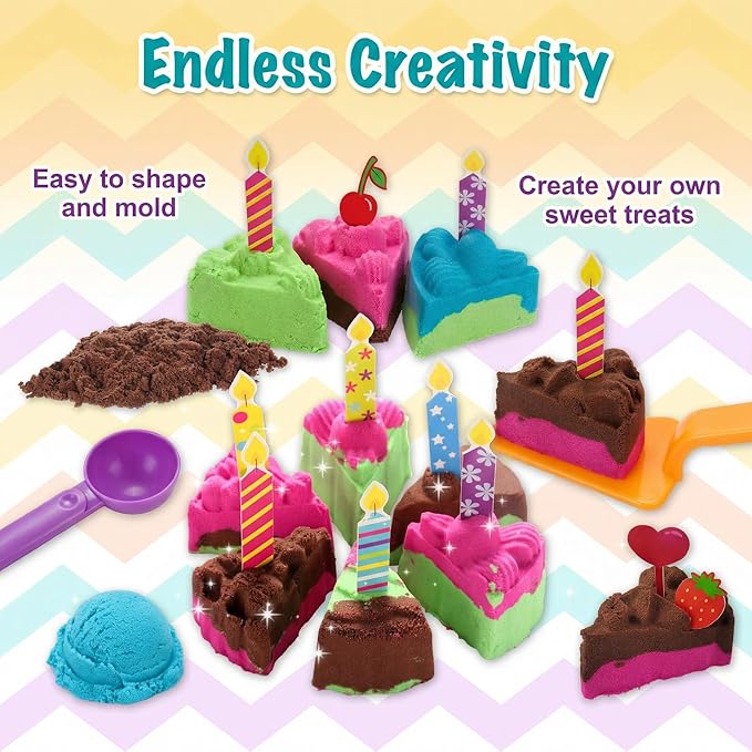 Carolart Sensory Bin,Ice Cream and Cakes Sensory Kit,Kids Play Sand Kit,Sandbox with Sensory Sand Girls and Boys,Sensory Toys for Kids 3 4 5 6 Year Old