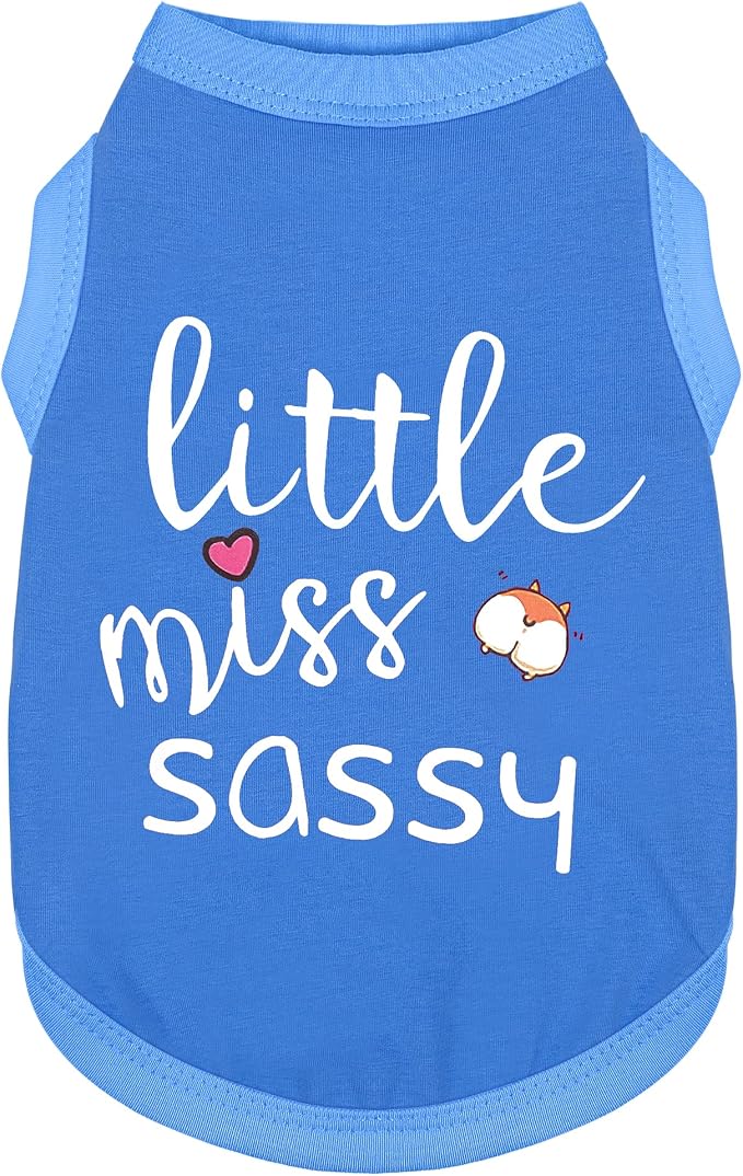Paiaite Dog Clothes Fashionable Sleeveless Pet Vest: 'Little Miss Sassy' Printed Cotton Dog Shirt, Ideal for Small, Medium, and Large Breeds, Ensuring Comfort and Breathability Blue L