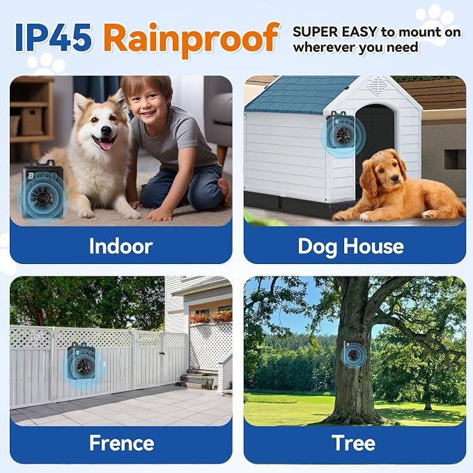 Anti Barking Device for Dogs, 50FT Rechargeable Ultrasonic Dog Bark Control Devices with 4 Modes Stop Neighbors Dogs Barking Waterproof Bark Deterrent Box, Dog Barking Silencer Safe for Outdoor Indoor