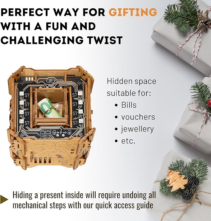 Puzzle Potato Tesla Box - Electronic Puzzle Box - Escape Room Game in a Box - Brain Teaser - 3D Wooden Puzzle for Adults - Money Puzzle Box for Cash Gift - Birthday GiftBox MoneyBox