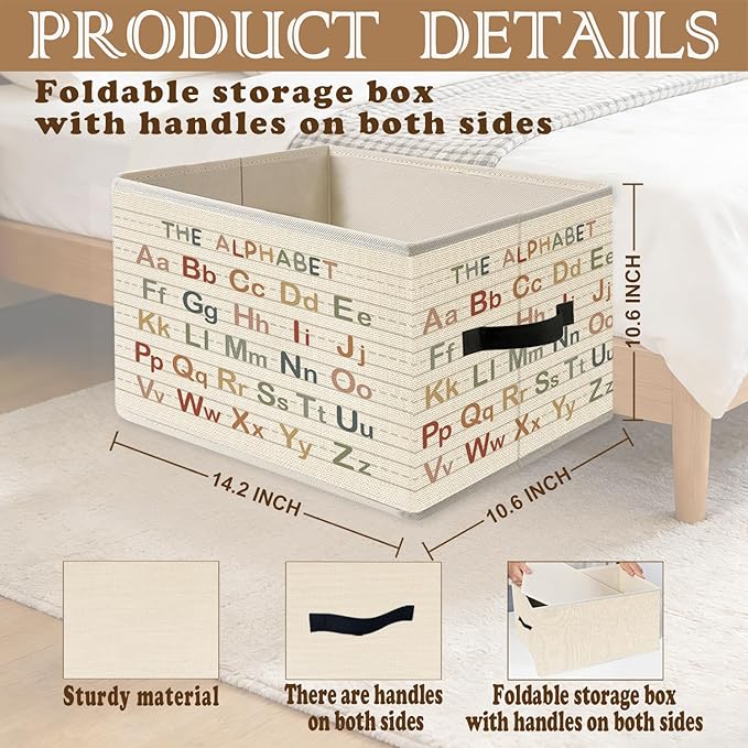 Alphabet Kids Storage Bins, Boho ABC Educational Foldable Closet Organizers Storage Basket Toybox for Toddler Playroom Nursery Preschool Classroom Clothes Bed Sheets Blankets Toys
