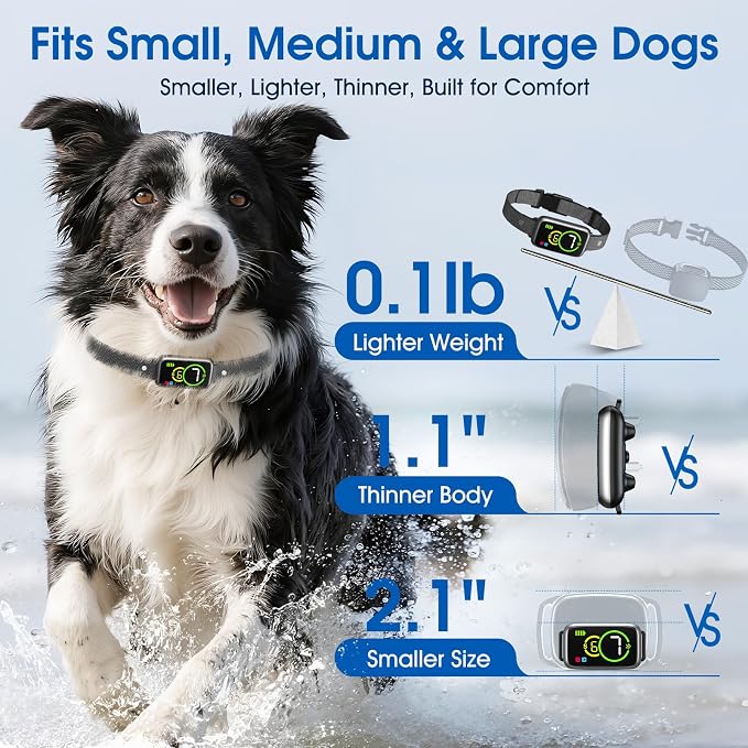 1S Stop Barking Smart Dog Bark Collar, Humane Anti Barking Device with Beep & Vibration, 7 Adjustable Sensitivity, Ultra-Light Bark Collar for Small Medium Large Dogs (All Black, 1 Pack)