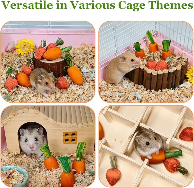 Hamiledyi Hamster Chew Toys Rabbit Chew Toys for Teeth Guinea Pig Treats Enrichment Habitat Decor for Bunny Chinchilla Gerbil Rat (13 Pcs)