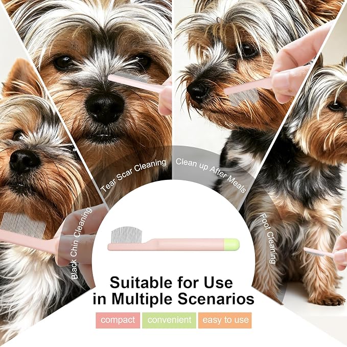 Pet Eye Comb for Small Dogs Cats Hamsters, Tear Stain Remover Grooming Brush, Gentle Face Paw Coat Cleaning, Handheld Design for Yorkie Shih Tzu Maltese Teddy Mini Poodle, Puppy Essentials