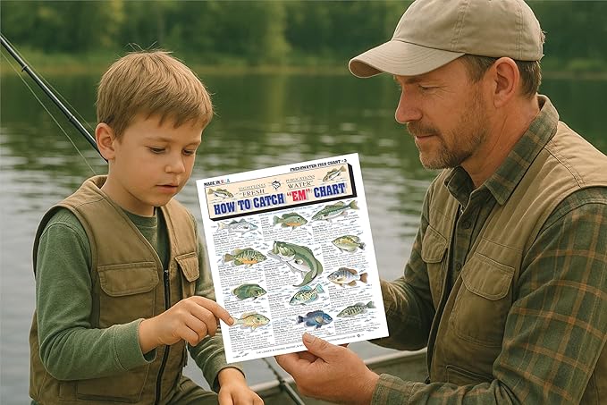 Freshwater Fish Identification Chart #3 - Waterproof Quick Reference Fishing Guide - Species ID + Fishing Methods - Double-Sided & Easy to Read - Great Gift for Beginners
