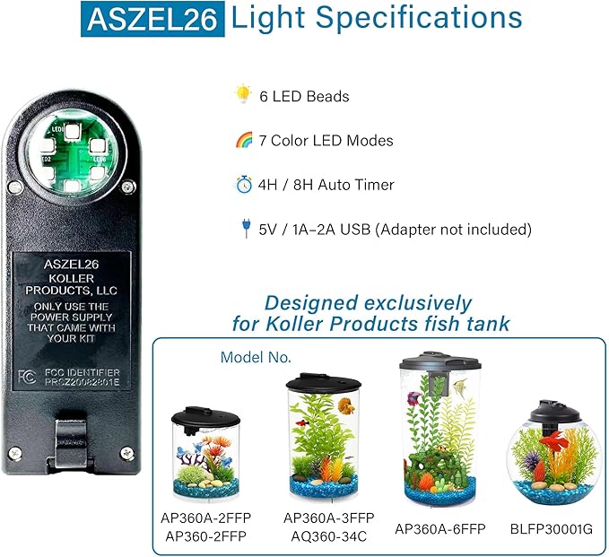 Replacement L26 LED Light, Suitable for Koller Products and SW PRODUCTS 3-6 Gallon Fish Tanks (No Power Adapter Included)