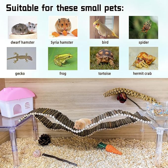 Rat Bendy Long Suspension Bridges Hamster Climbing Ladder Flexible Wooden Bridge for Dwarf Hamster Sugar Glider Rodents Mouse(2PCS)