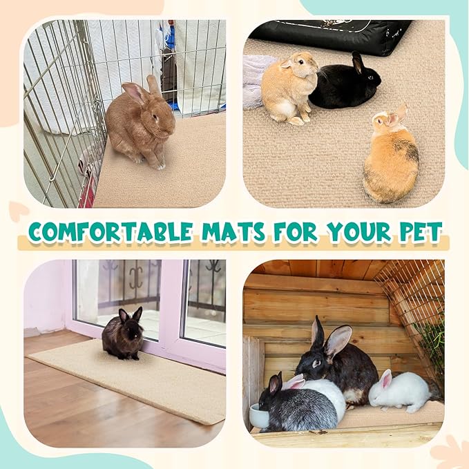 Rabbit Scratch Mat 12Inchx3.28ft Self Adhesive Bunny Scratching Pad Cuttable Claw and Teeth Care Rabbit Mat Chew Toys for Cage Small Animal Scratching Rug for Biting Sleeping Nesting (Khaki)