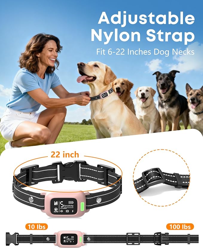 2-in-1 Dog Shock & Bark Collar – 4500FT Dog Training Collar with Remote, 3 Training Modes & LED Light, IPX8 Waterproof E Collar with Anti-Barking for Small Medium Large Dog (Pink)