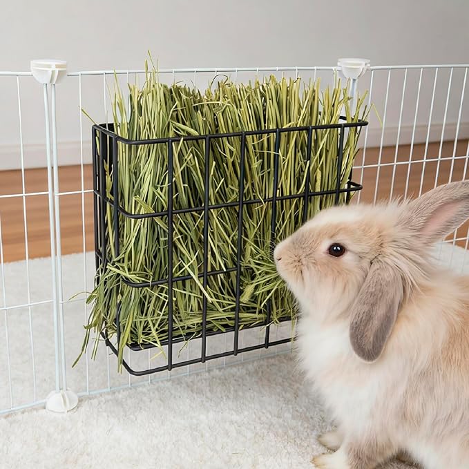 BESNEW Large Rabbit Hay Feeder,Upgraded Metal Guinea Pig Hay Feeder Hay-Leak Proof Bottom,Easy to Install,Bunny Supplies for Rabbit Guinea Pig Chinchilla Small Animals