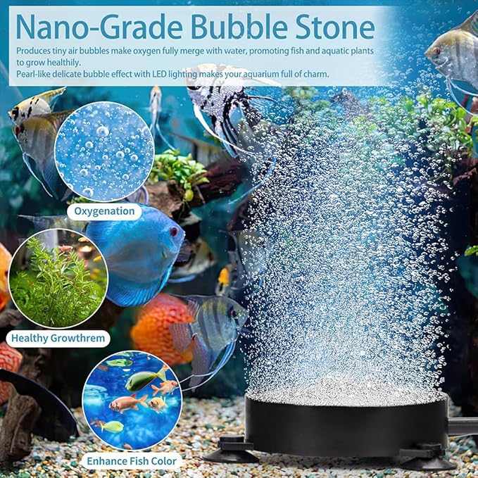 DaToo Aquarium LED Air Bubble Stone Disk Bubble Light 4 Inch with 6 Dazzle Color LEDs Fish Tank Oxygen Bubble LED Light Color Auto Changing with 3.5ft Air Tubing