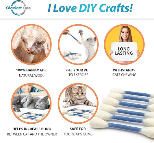 Glaciart One Swabs Cat Toys with Catnip - 6 Pk | Durable for Chew, Cute Cat Toys Interactive Kitty for Boredom, Exercise, & Play | Filled w/Organic Catnip for Anxiety & as Digestive Aid | Gift Idea