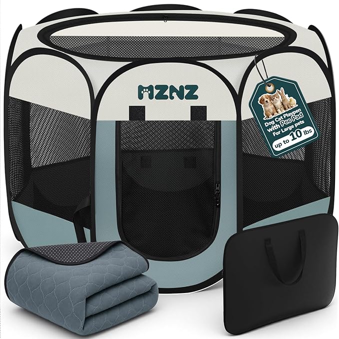 Dog Cat Playpen with Pee Pad, Portable Puppy Pet Crate Indoor for Small Dogs Cats Rabbits, Foldable Dog Cage Enclosure for Outdoor, Pop Up Dogs Tent Kennel with Carrying Case, Grey