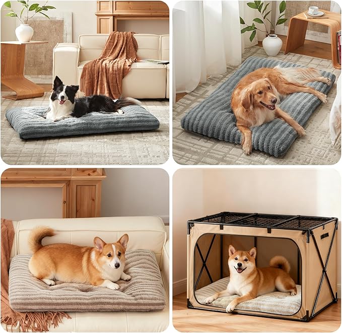 FURTIME Washable XL Dog Bed for Extra Large Dogs, Deluxe Dog Crate Beds Comfy Fluffy Kennel Pad Anti-Slip Pet Sleeping Mat, Machine Washable Dogs Pillow, 40"x27"x3.5", White
