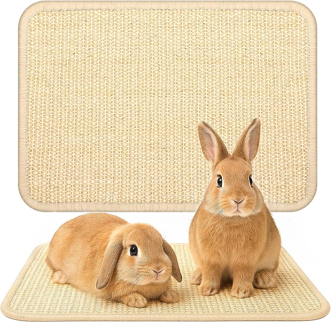 PETKNOWS 2PCS Rabbit Scratch Mat, Sisal Rabbit Scratching Pad Natural Bunny Scratching Pad Claws and Teeth Care Rabbit Mats (Beige, 15X11.8 inche, 2)