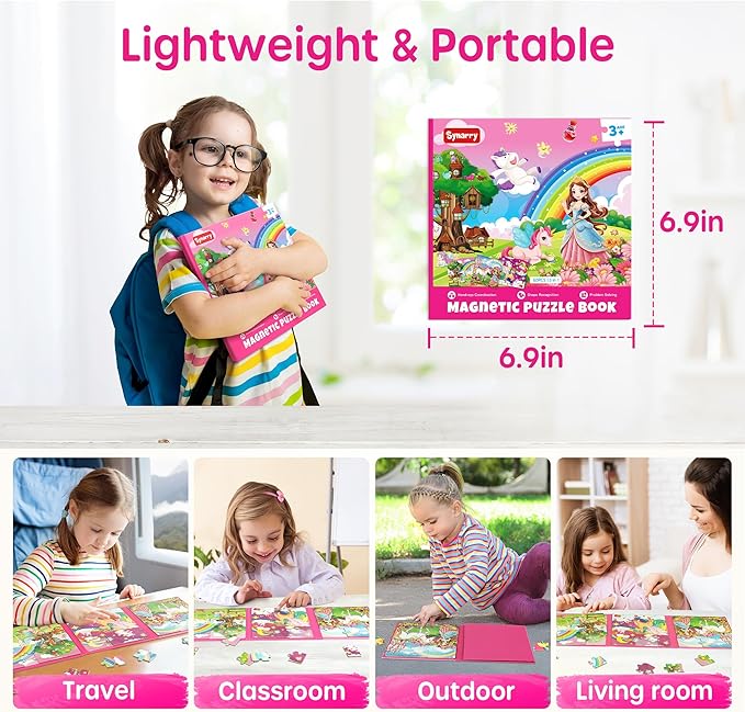 SYNARRY Unicorn Princess Fairy Magnetic Puzzles for Toddlers 3-5 Girls, 20 Pieces Travel Puzzles for Kids Ages 4-6, Easter Basket Stuffers for Kids, Car Airplane Road Trip Activities Magnet Games Toy