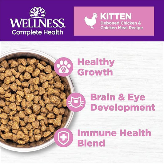 Wellness Complete Health Kitten Dry Cat Food, Natural, Wholesome Grains Kibble, Turkey, Turkey Meal and Chicken Recipe, 5 lb Bag