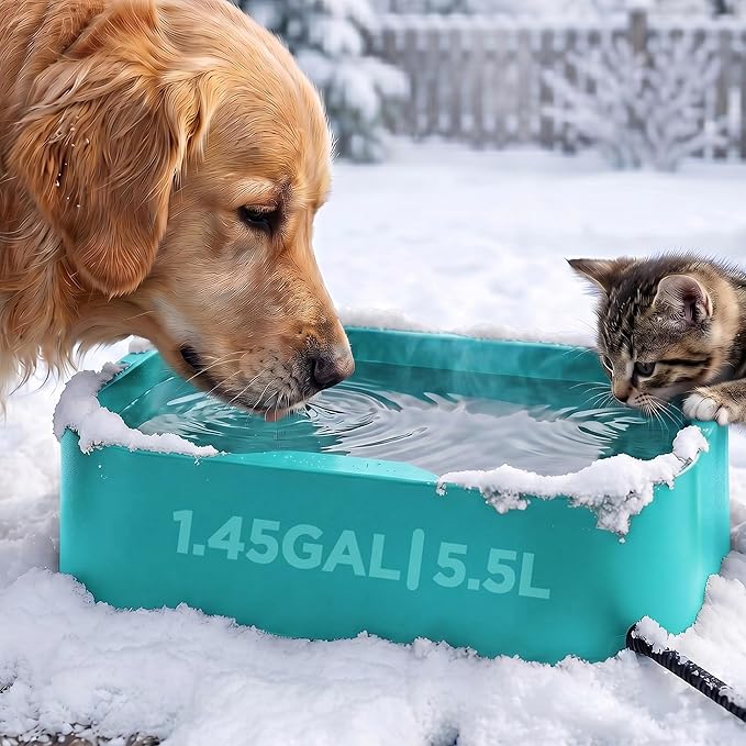 5.5L/1.45Gal Extra Large Heated Water Bowl, Indoor & Outdoor Winter Antifreezing Pet Heated Thermal Water Bowl Dish, Anti Chewy Cord, BPA-Free, Pet Products for Dog Cats Rabbit Chicken Duck Squirrel