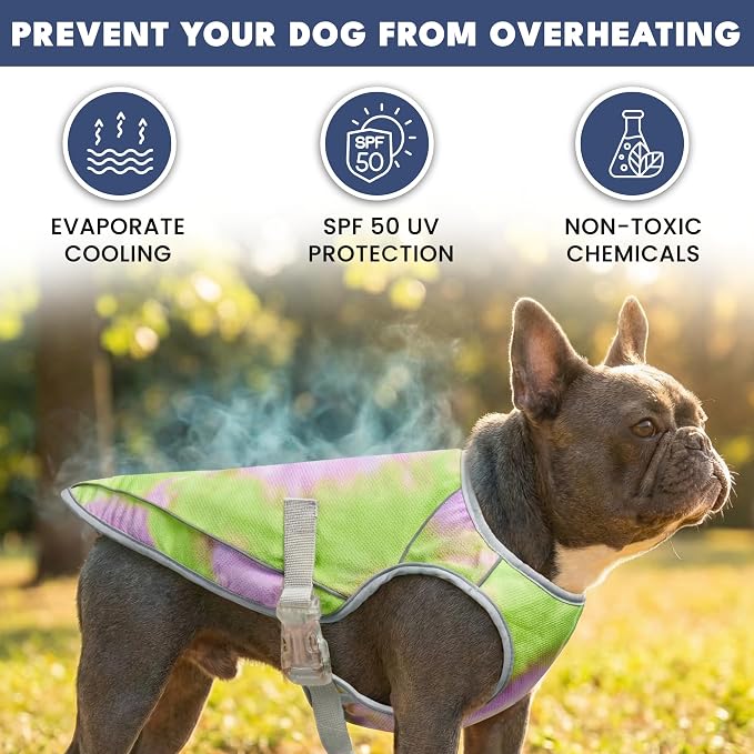 Spark Paws Dog Cooling Vest - SPF 50 UV Sun Protection - Summer Heat Relief Gear for Dogs, Lightweight, Evaporative Cooling - Dog Anxiety Relief Vest During Hot Days - Neon Purple - Size XL