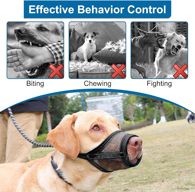 LUCKYPAW Mesh Dog Muzzle for Small Medium Large Dogs, Soft Dog Muzzle to Prevent Biting Chewing, Drinkable Breathable Adjustable Puppy Chihuahua, Yorkshire(XS(Snout: 3¼"-4¼"), Black)