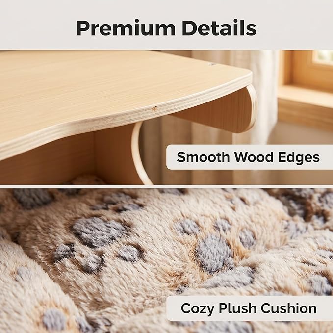 Quazara Guinea Pig Hideout, 2-Tier Thickened Natural Wood Chew Resistant Small Animal House, Pet Shelter with Ramp & Washable Cushion, 10-Min Assembly with Screwdriver, for Guinea Pigs,Hamster