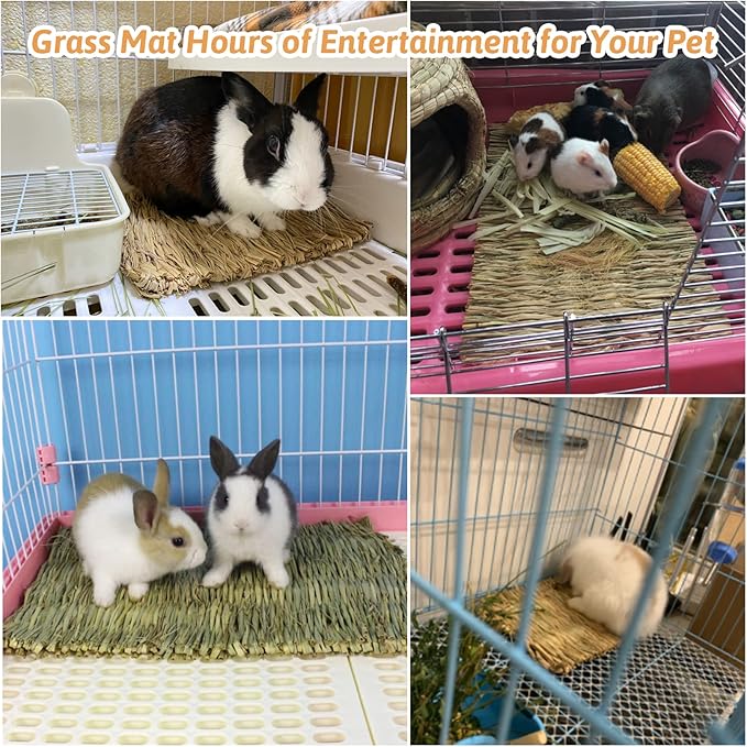 Hamiledyi Grass Mat Woven Bed Mat for Small Animal 5 Grass Mats Bunny Bedding Nest Chew Toy Bed Play Toy for Guinea Pig Parrot Rabbit Bunny Hamster Rat