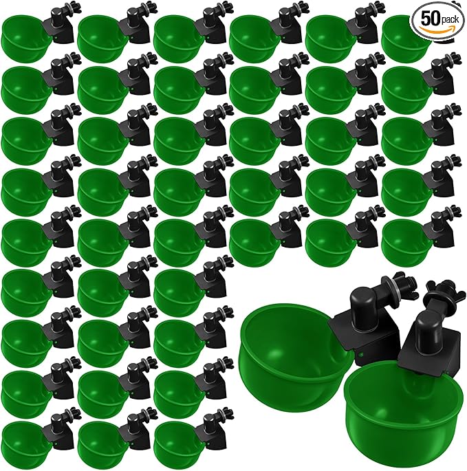 Tanlade 50 Pcs Automatic Chicken Waterer Cups Chicken Feeder for PVC Pipe Waterer Kit for Poultry Duck Goose Turkey Bunny (Green,Classic)