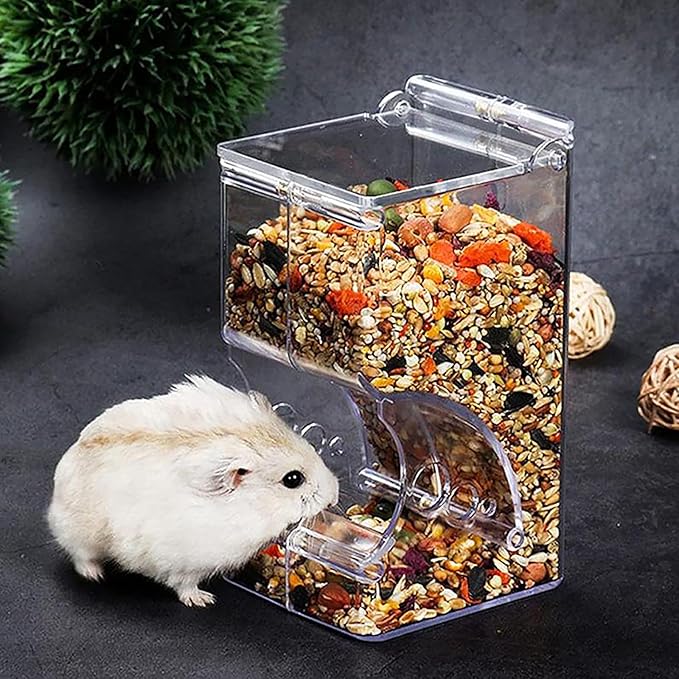 Automatic Hamster Feeder, Clear Acrylic Automatic Pet Feeder Pet Food Dispenser, Hamster Food Bowl Guinea Pig Food Dispenser for Small Animal Feeding & Watering Supplies (S)