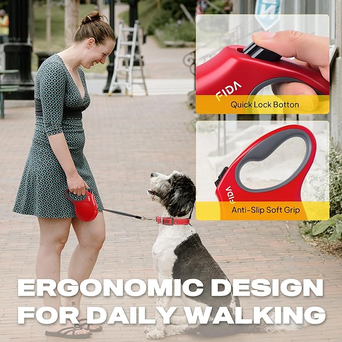 Fida Retractable Dog Leash X-Small Breed, 10ft Durable Pet Walking Leash for Extra Small Dogs/Cats/Small Animals up to 18 lbs, 360° Tangle Free, Red