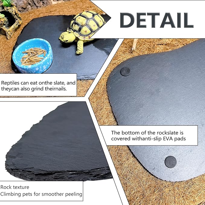 Reptile Basking Platform 15.0''x7.5'' Turtle Rock Plate Food Bowl Feeding Dish Tortoise Resting Bathing Slate for Lizard Gecko Bearded Dragon Chameleon Snake Frog