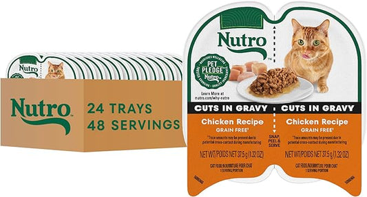 Nutro Perfect Portions Wet Cat Food Cuts in Gravy Chicken Recipe, Cat Food Wet Recipe, 2.64 oz. Twin-Pack Trays (24 Count)