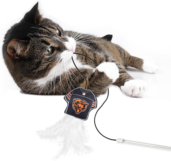NFL Chicago Bears Team Jersey Wand with CAT NIP, Cat Toy Jersey Shaped Plush Teaser Toy for Cats & Kittens - Interactive Pet Toy for Play & Exercise
