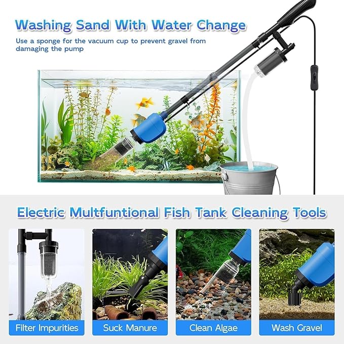 6-in-1 Electric Aquarium Gravel Cleaner, 530GPH Fish Tank Vacuum Cleaner with Water Changer, Sand Washer, Debris Remover & Circulation Pump, Quiet 32W Pump (Black) (Black)